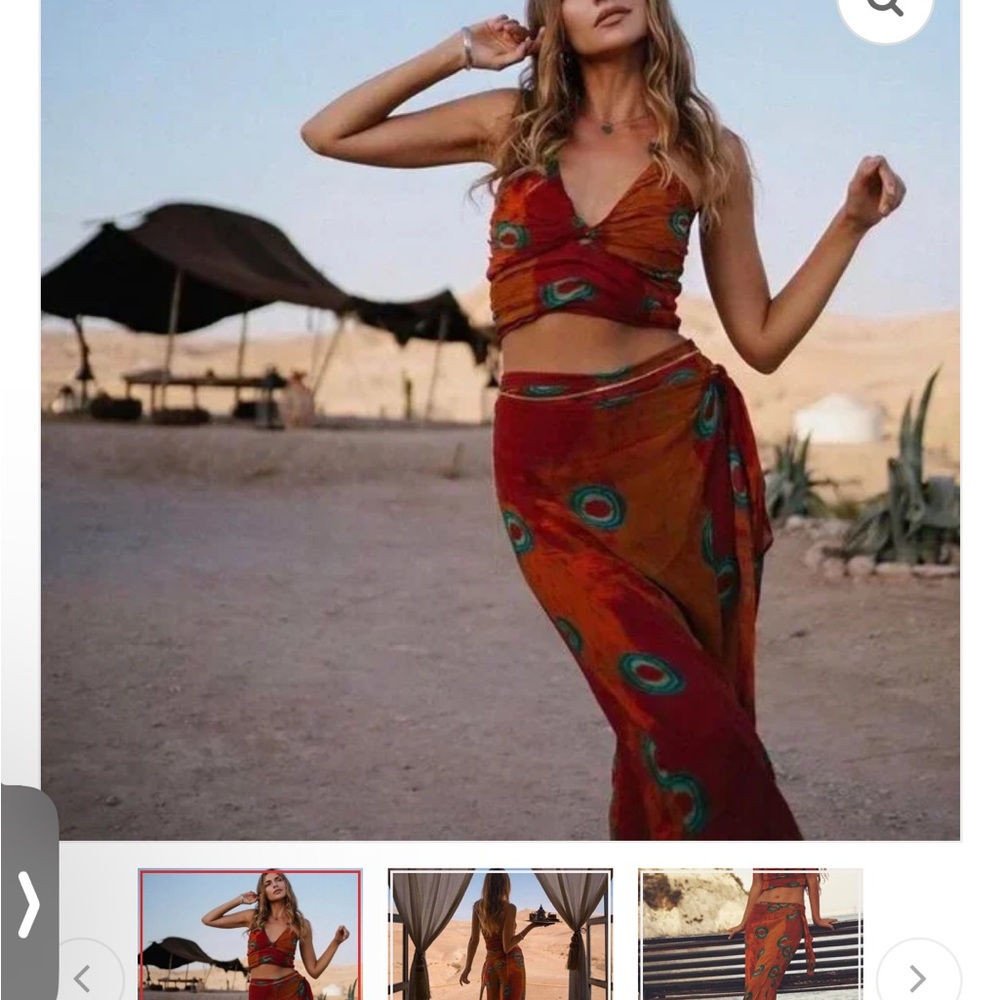 Zara Rust Printed Pareo Wrap Pants - Picture 5 of 7